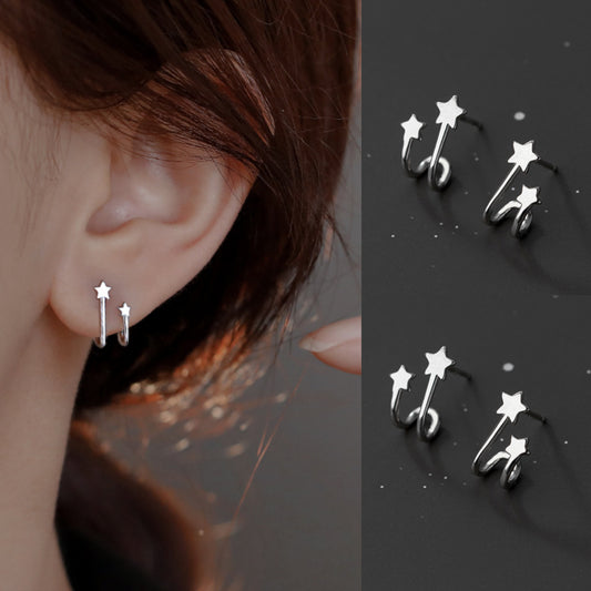 Women's 925 Sterling Silver Small Star Stud Earrings Trendy Minimalist Jewelry