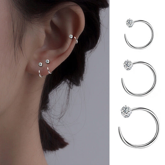 Silver Gold Tiny CZ Crystal Open Huggie Hoop Earrings Trendy Jewelry Women Girls